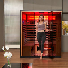 3-4 Person Infrared Sauna with Himalayan Salt Panel & 10 Minutes Warm-up System, Canadian Hemlock