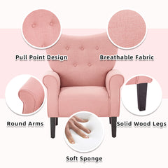Mid Century Wingback Arm Chair, Modern Upholstered Fabric, Light Pink