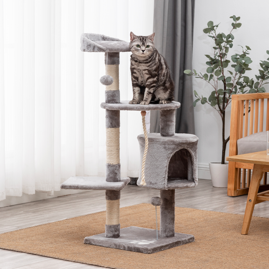44" Multi-Level Cat Tree with Scratching Post, Padded Platform and Balls, Light Gray