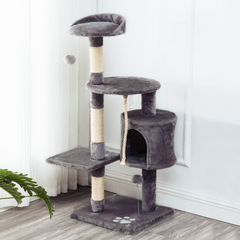 44" Multi-Level Cat Tree with Scratching Post, Padded Platform and Balls, Dark Gray