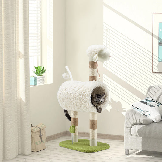 Sheep Cat Tree, 39" Cat Tower with Scratching Post Toys Furniture Cat Climbing Tower
