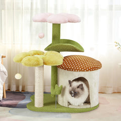 29" Cat Tree, Flower Cat Tower with Scraching Post & Cat Condo for Indoor Cats, Green