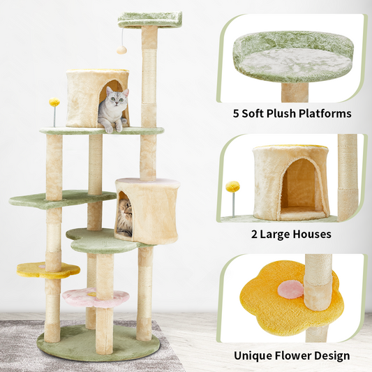 Flower Cat Tree Tower, Heavy Duty Anti-Scratch Cats Furniture, Multi-Level Cat Condo Activity Center