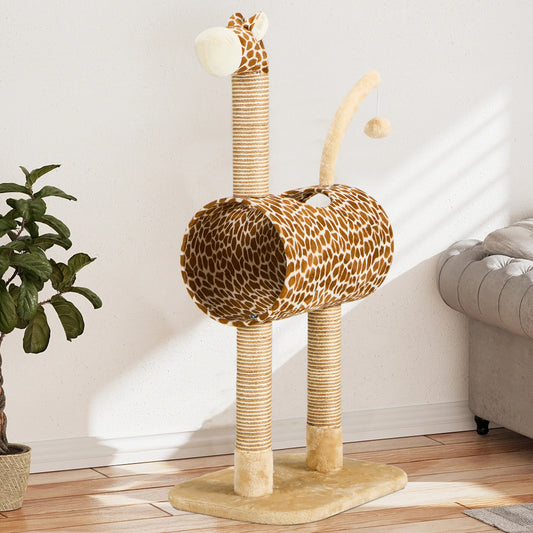 Giraffe Cat Tree, 41.3" Cat Tower with Scratching Post, Suspension Ball & Padded Perch
