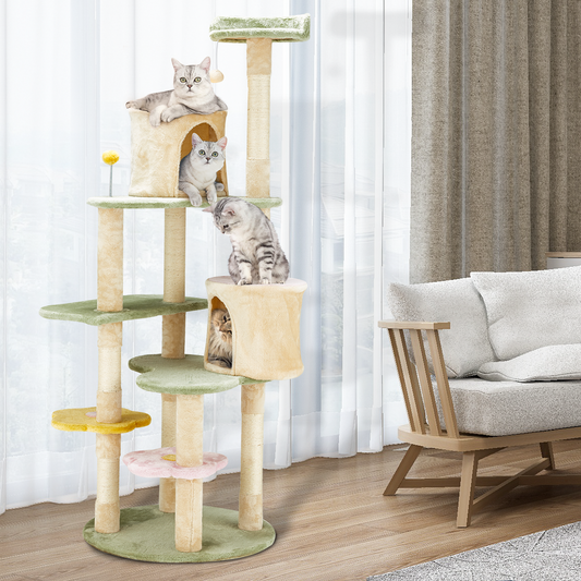 Flower Cat Tree Tower, Heavy Duty Anti-Scratch Cats Furniture, Multi-Level Cat Condo Activity Center