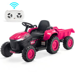 Kids Ride on Tractor with Remote Control, 30W Dual Motors/Cool Lights/Bluetooth Music/USB, Pink
