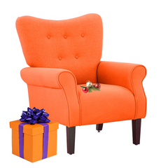 Mid Century Wingback Arm Chair, Modern Upholstered Fabric, Orange
