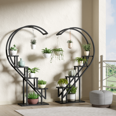 5 Tier Plant Stand Indoor, Heart-Shape Plant Shelf with Hanging Hook, Multiple Planter Display