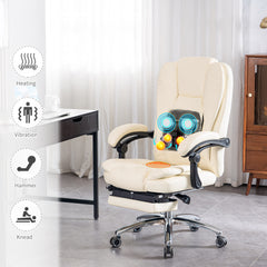 Executive 3D Massage Office Chair with Lumbar High Back, Kneading and Vibration, White