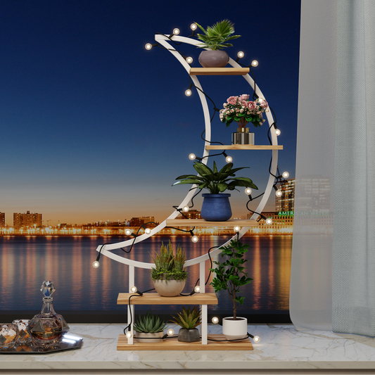 5 Tier Plant Stands for Indoor Plants Multiple with Hanging Hook, Moon-Shape