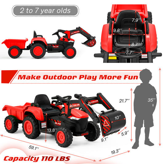 12V Battery Powered Ride on Tractor, Red