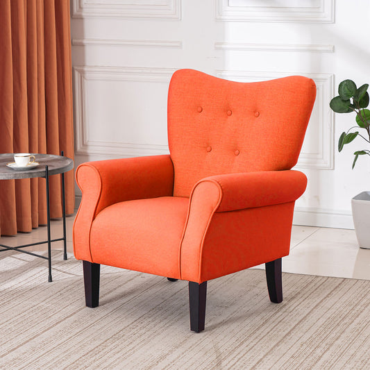 Mid Century Wingback Arm Chair, Modern Upholstered Fabric, Orange