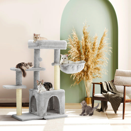 33" Multi-Level Cat Tree Cat Tower for Indoor Cats, Cat Condo with Scratching Post, Light Grey