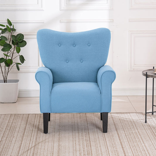 Mid Century Wingback Arm Chair, Modern Upholstered Fabric, Blue