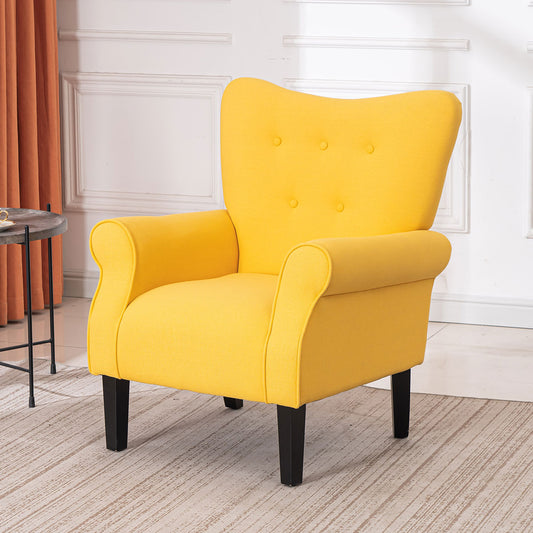 Mid Century Wingback Arm Chair, Modern Upholstered Fabric, Yellow