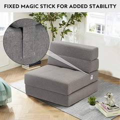 Triple Fold Down Sofa Bed, Sleeper Sofa 2 in 1 Tri-Fold Floor Couch Guest Chaise, Grey