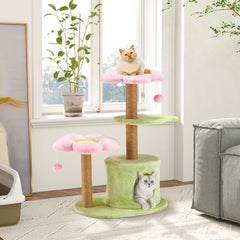 Flower Cat Tree, 38" Cat Tower with Scratching Post, Cute Cat Condo House with Dangling Ball