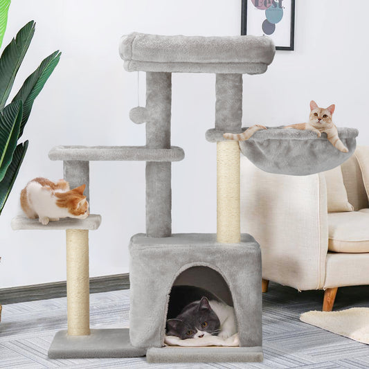 33" Multi-Level Cat Tree Cat Tower for Indoor Cats, Cat Condo with Scratching Post, Light Grey