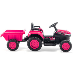 Kids Ride on Tractor with Remote Control, 30W Dual Motors/Cool Lights/Bluetooth Music/USB, Pink