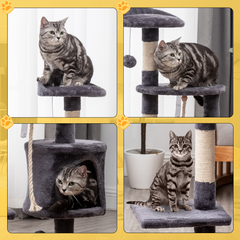 44" Multi-Level Cat Tree with Scratching Post, Padded Platform and Balls, Dark Gray