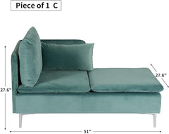 Modern Design Convertible Sectional Sofa Couch with Modern Velvet Fabric and Metal Feet, Green