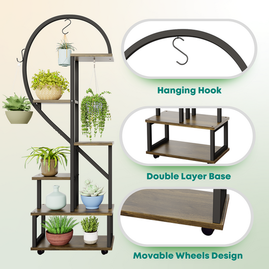 5 Tier Metal Plant Stand 2 Pcs Plant Stands for Indoor Plants Multiple, Plant Shelf for Planter Display with 2 Hooks