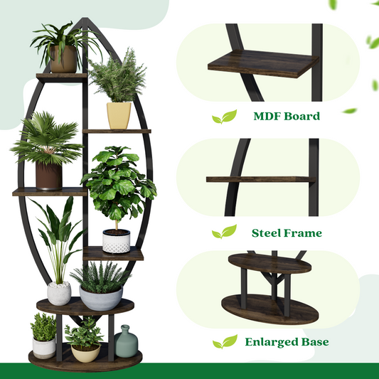 6 Tier Flower Stands for Indoor Plants Multiple, Leaf-Shape Metal Plant Shelf