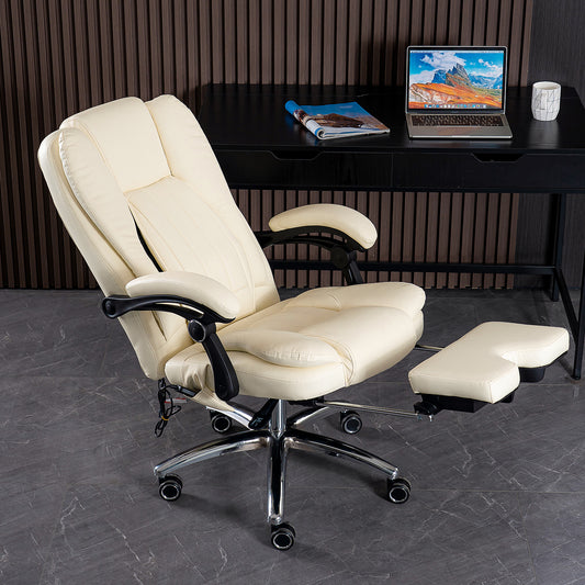 Executive 3D Massage Office Chair with Lumbar High Back, Kneading and Vibration, White