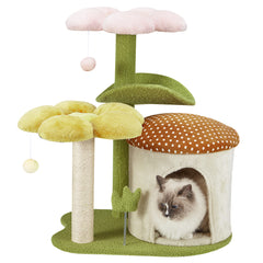 29" Cat Tree, Flower Cat Tower with Scraching Post & Cat Condo for Indoor Cats, Green