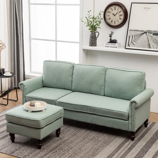 L-Shaped Sofa, Small Sectional Couches for Living Room with Movable Ottoman, Green