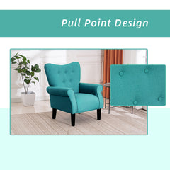 Mid Century Wingback Arm Chair, Modern Upholstered Fabric, Tiffany Blue