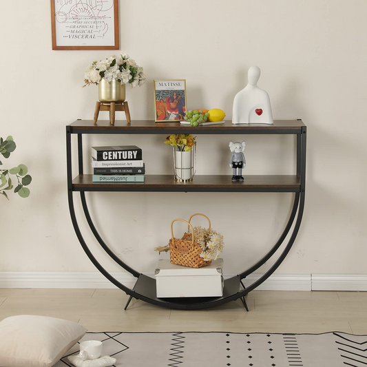 48'' 2-Tier Console Table Modern Sofa Table with Storage Shelves Arc-Shaped Table for Entryway