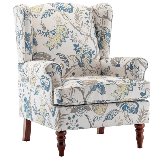 Fabric Accent Chair, Modern Upholstered Armchair with Solid Leg, Leisure Single Sofa Chair, Floral Print