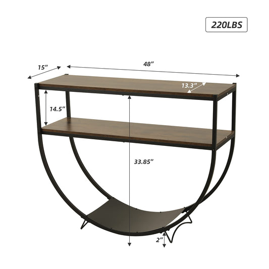 48'' 2-Tier Console Table Modern Sofa Table with Storage Shelves Arc-Shaped Table for Entryway