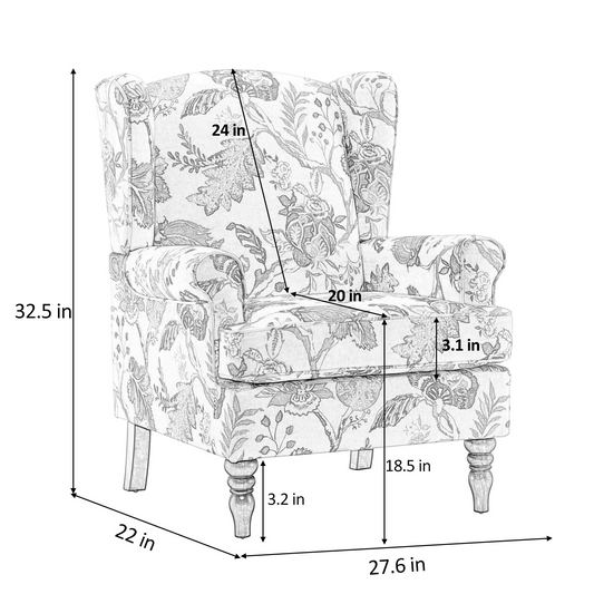 Fabric Accent Chair, Modern Upholstered Armchair with Solid Leg, Leisure Single Sofa Chair, Floral Print