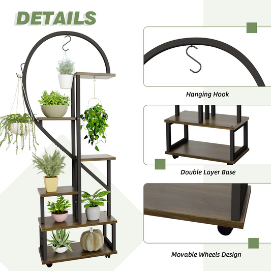 6 Tier Metal Plant Stand for Indoor Plants Multiple with Wheels, Heart-Shape, 2 Pcs