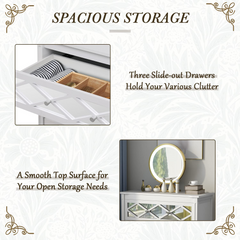 3 Drawer Dresser, Chest of Drawer with Decorative Mirror, Modern Accent Dresser with Wide Storage